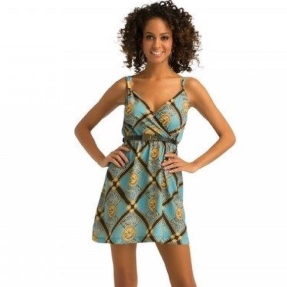 NEW! Blue Dress with Chain & Coin Print - Picture 2 of 15